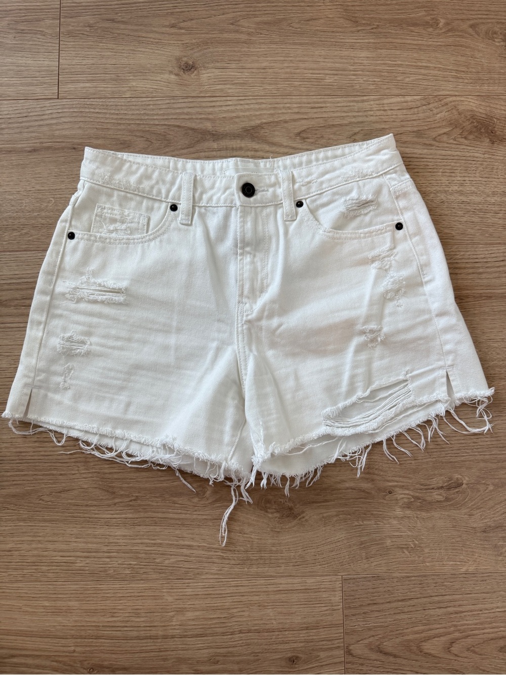 Hidden Jeans White Distressed Denim Shorts